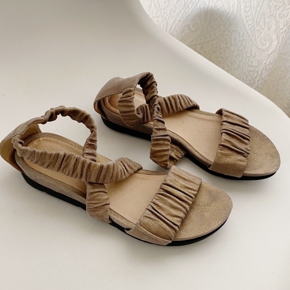 Eileen Fisher Dylan Metallic Suede Strap Sandals - Picture 10 of 10